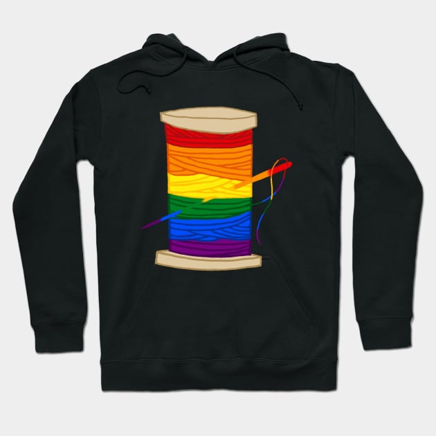Rainbow Thread Spool LGBTQIA+ Pride Flag Japanese Ocean Wave Hoodie by Mochabonk